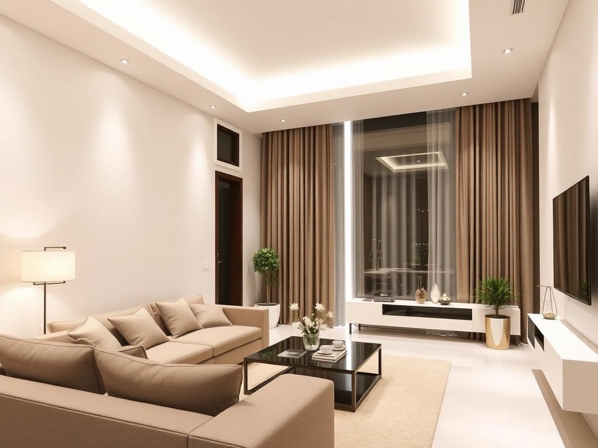 صالة شقة سكنية بعد التشطيب والدهانات في تبوك