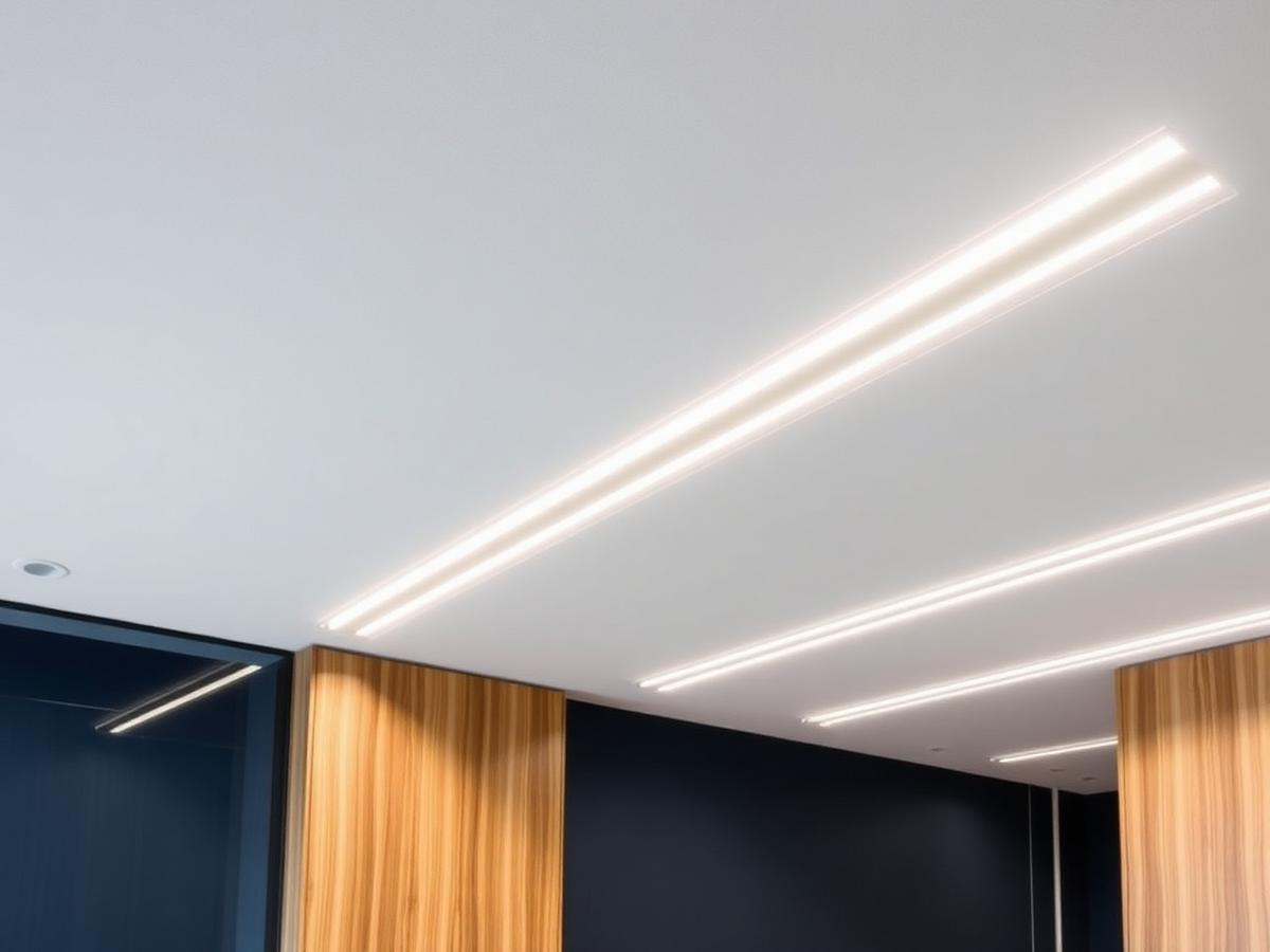 سقف معلق لمكتب إداري مع إنارة LED خطية